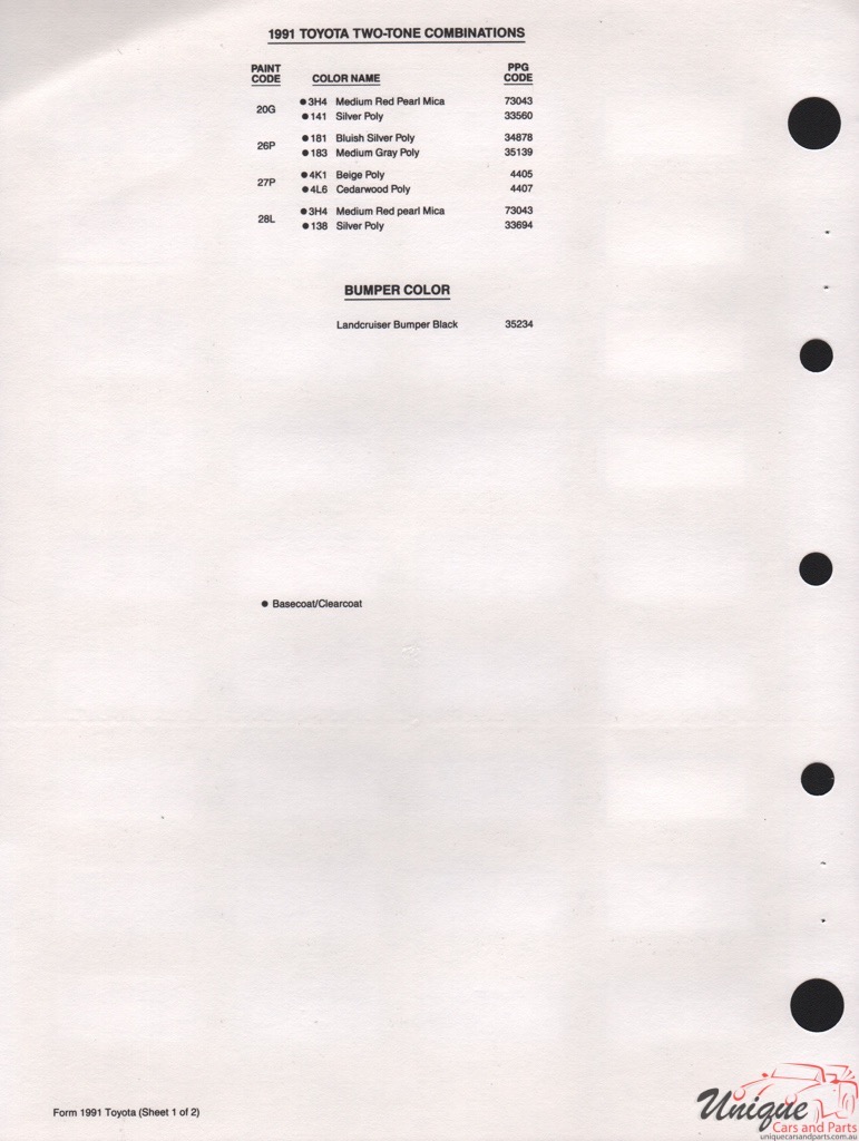 1991 Toyota Paint Charts PPG 3
